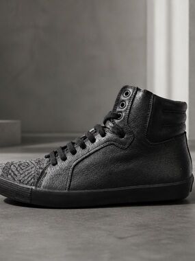 NWT Cobra Society Designer Leather & Wool Black Lace Up High Tops - Size 11